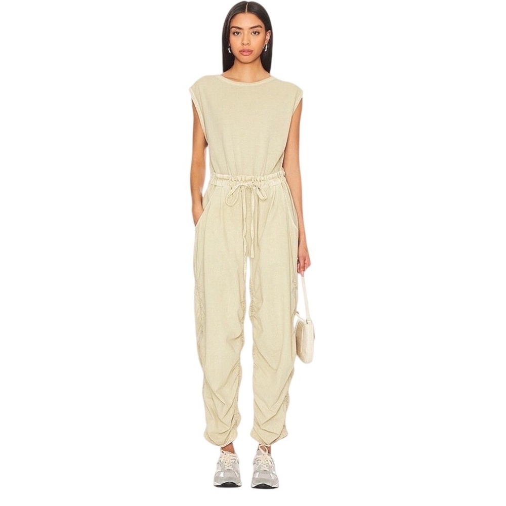 Sleeveless Drawstring Waist Jumpsuit in Beige
